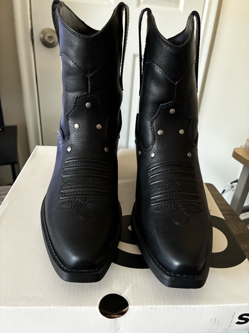 SO Black Western-Inspired Ankle Booties with Stud Details